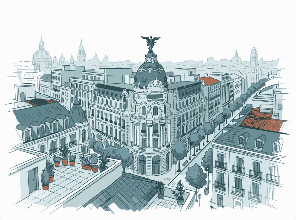 Illustrated Madrid cityscape